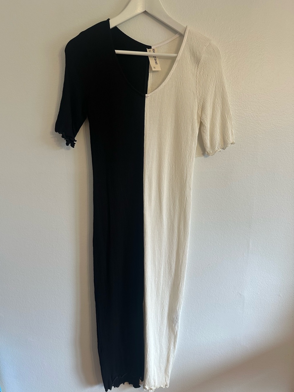 Eve Gravel Two-Tone Black & White Ribbed Midi Dress
